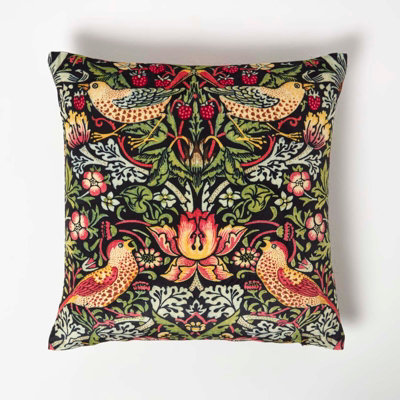Homescapes Navy William Morris Strawberry Thief Velvet Cushion from B&Q