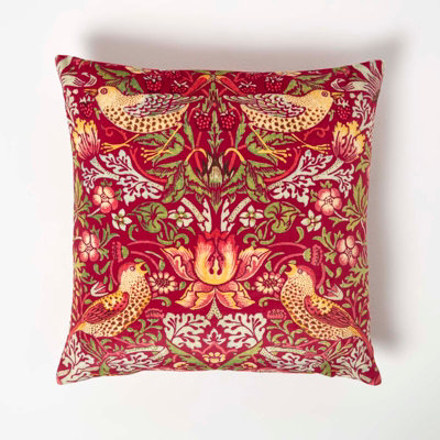 Homescapes Black William Morris Strawberry Thief Velvet Cushion from B&Q