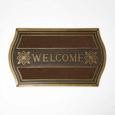 Homescapes Gold 'welcome' Door Mat With Curved Edge75 X 45 Cm from B&Q