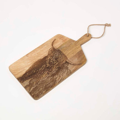 Homescapes Wooden Cutting Board Cow Charcuterie Cheese Board from B&Q