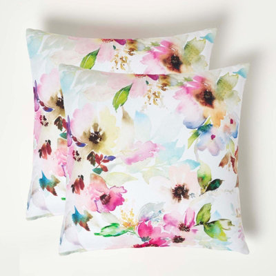 Homescapes Luxury Outdoor Filled Cushions 2 Set, Waterproof, Soft-Touch, Multicolour Flower, For Garden And Indoors, 45 X 45 Cm