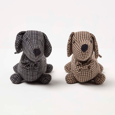 Homescapes Dog Door Stop - Set Of 2 - Animal Door Stops Beige/Brown