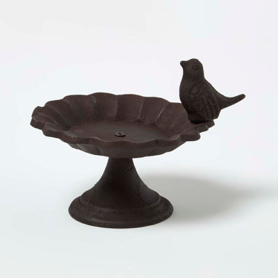 Homescapes Brown 100% Cast Iron Round Bird Bath, 15 X 15 X 13.6 Cm, Bird Decoration, Durable - Image 3