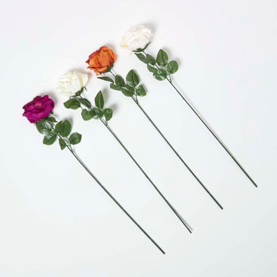 Homescapes Set Of 4 Artificial Autumn Rose Stems from B&Q
