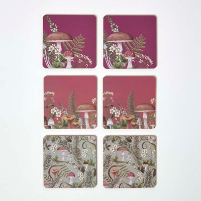 Homescapes Cork Coasters With Mushroom DesignSet Of 6