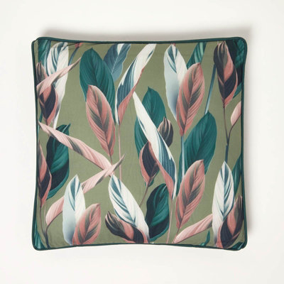 Homescapes Light Green Botanical Leaf Cushion45 X 45Cm from B&Q