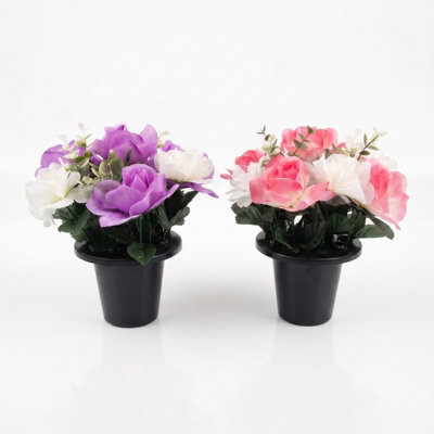 Homescapes Artificial Rose & Mimosa GravepotSet Of 2 Memorial Flowers from B&Q