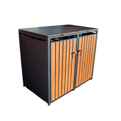 Double Wheelie Bin StorageGalvanised SteelWood Effect & Lockable DoorsWeather Resistant from B&Q