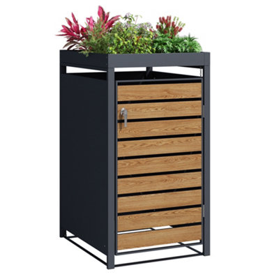 Single Wheelie Bin StorageLockable DoorsGalvanised SteelWood Effect & Planter TopsWeather Resistant from B&Q