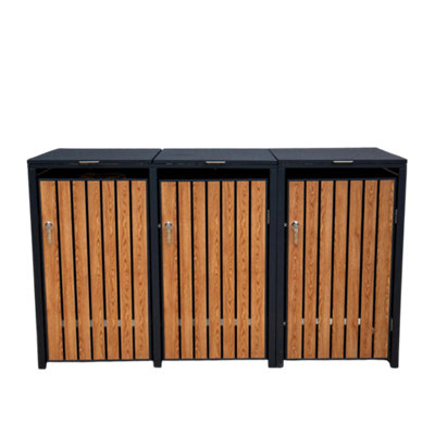 Triple Wheelie Bin StorageGalvanised SteelWood Effect & Lockable DoorsWeather Resistant from B&Q