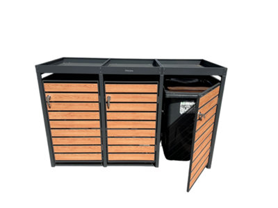 Triple Wheelie Bin StorageLockable DoorsGalvanised SteelWood Effect & Planter TopsWeather Resistant from B&Q