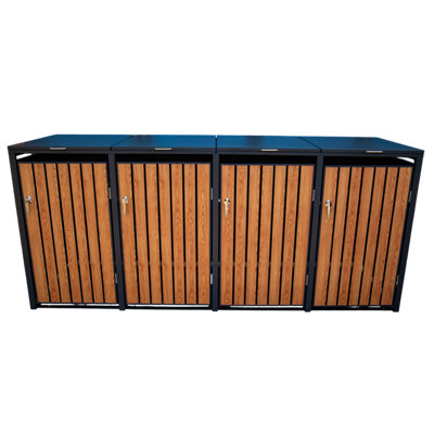 Quad Wheelie Bin StorageGalvanised SteelWood Effect & Lockable DoorsWeather Resistant from B&Q