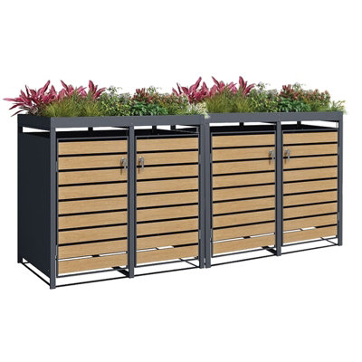 Quad Wheelie Bin StorageLockable DoorsGalvanised SteelWood Effect & Planter TopsWeather Resistant from B&Q