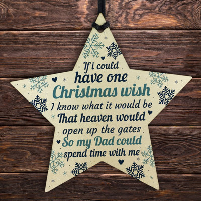 Red Ocean Christmas Memorial Plaques For Dad Father Handmade Hanging Wooden Star Bauble Tree Decoration from B&Q