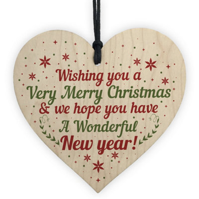 Red Ocean Merry Christmas New Year Gifts Handmade Wooden Heart Perfect Gift For A Friend Family Or Neighbour