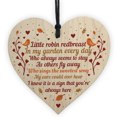 Red Ocean Memorial Robin Sign Christmas Bauble Handmade Wooden Heart In Memory Plaque Memorial Mum Dad Nan Keepsake from B&Q