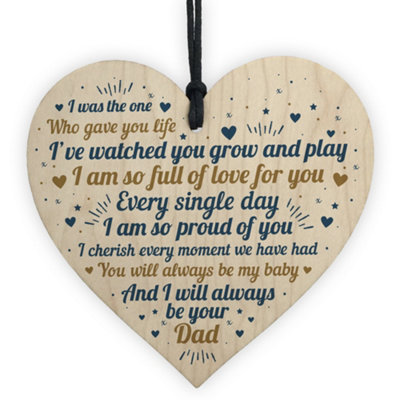 B&Q -  Handmade Daughter Son Gifts From Dad Daddy Wooden Hanging Heart Sign Christmas Birthday Gift Keepsake Father