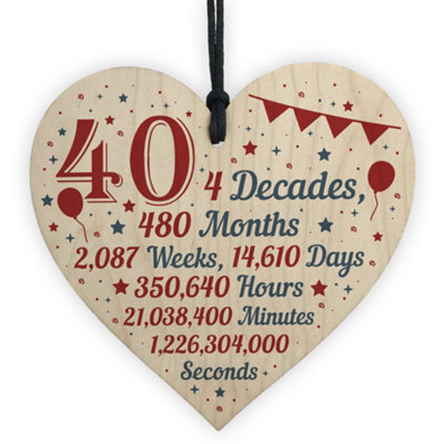 Red Ocean Novelty 40Th Birthday Christmas Handmade Wooden Hanging Heart Sign Keepsake Funny Gift For Friend Brother