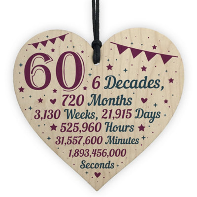 Red Ocean Funny 60Th Birthday Gifts For Women Men Grandparents Mum Dad Nan Grandad Hanging Wooden Heart Plaque Christmas Gifts