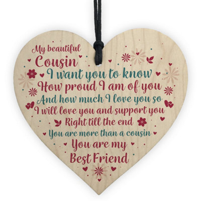 Red Ocean Cousin Birthday Christmas Card Birthday Gift Wooden Heart Thank You Keepsake Family Plaque from B&Q