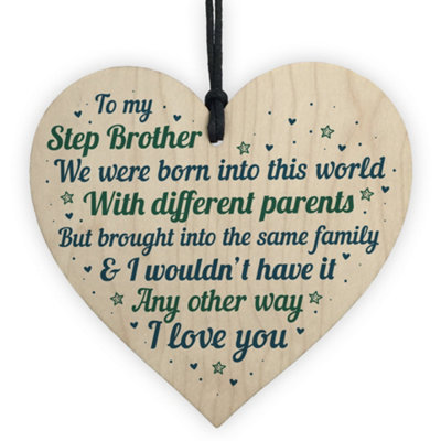 B&Q -  Step Brother Gifts From Sister Wooden Heart Brother Birthday Xmas Card Gift Keepsake Thank You