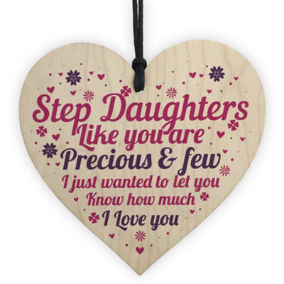 B&Q -  Step Daughter Birthday Christmas Card Gift For Dughter From Step Mum Dad Wooden Heart Thank You Keepsake