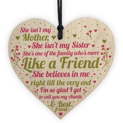 Red Ocean Auntie Birthday Christmas Gift Hanging Wooden Heart Plaque Gift For Auntie Sister Keepsake from B&Q