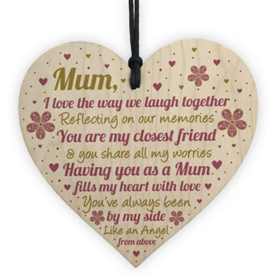 B&Q -  Mum Gifts From Daughter Wooden Heart Mum Gifts From Son Birthday Thank You Keepsake