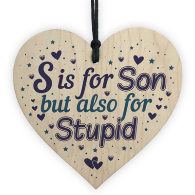 Red Ocean Novelty Gift For Son Wooden Heart Hilarious Funny Birthday Gift For Son From Mum Dad from B&Q