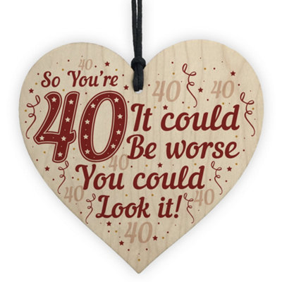 Red Ocean 40Th Birthday 40 Forty Gifts For Men Women Novelty Handmade Wooden Heart Sign Funny Birthday Gift For Friends Family from B&Q