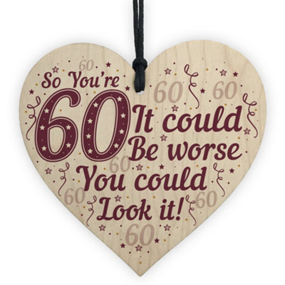 Red Ocean 60Th Birthday Decorations Gifts For Men Women Wooden Heart Plaque Funny Gifts For Dad Mum Nan Grandad
