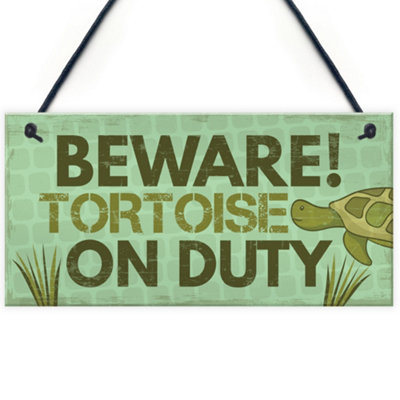 Red Ocean Beware Tortoise Turtle Accessories Novelty Gifts Reptile Pet Animal Sign Hanging from B&Q