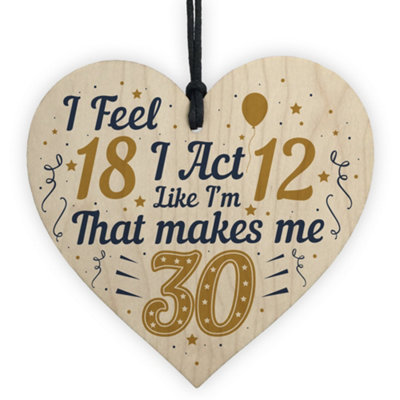 Red Ocean Handmade 30Th Birthday Decorations Funny Novelty Gifts Wooden Heart Sign Card For Brother Sister Family Friend