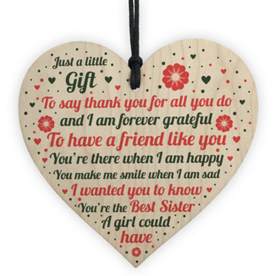 Red Ocean Sister Birthday Gifts Wooden Heart Sister Birthday Cards Funny Thank You Keepsake Plaque Friendship Gift from B&Q