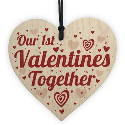 B&Q -  First Valentines Gift For Boyfriend Girlfriend Wooden Heart 1St Valentines Card For Him Her
