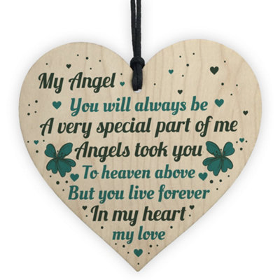 Red Ocean Wooden Heart Angel Memorial Gift Remembrance Plaque For Mum Dad Nan Grandad Daughter Husband Wife Baby from B&Q