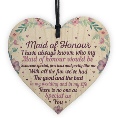 Red Ocean Will You Be My Maid Of Honour Handmade Wooden Hanging Heart Plaque Wedding Gifts Friendship Gifts Keepsake from B&Q