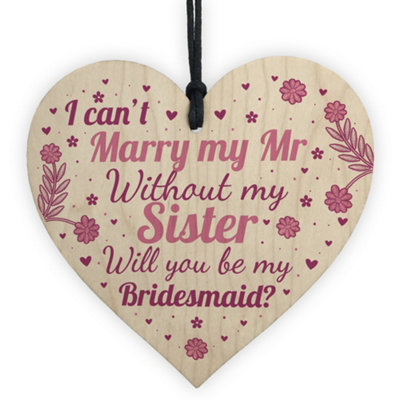B&Q -  Sister Will You Be My Bridesmaid Handmade Wooden Heart Wedding Card Invitation Asking Gift For Sister Family