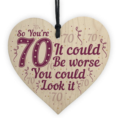 B&Q -  Funny 70Th Birthday Card 70Th Birthday Gift For Mum Dad Nan Grandad Wooden Heart Keepsake Gift