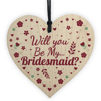 B&Q -  Will You Be My Bridesmaid Invitation Handmade Wooden Heart Wedding Asking Friendship Gift Wedding Card Accessories
