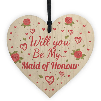 Red Ocean Will You Be My Maid Of Honour Invite Wooden Heart Plaque Wedding Invitation Asking Gift For Sister Best Friend from B&Q