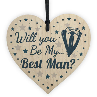 Red Ocean Will You Be My Best Man Invite Wooden Heart Plaque Wedding Invitation Asking Gift For Brother Son Best Friend from B&Q