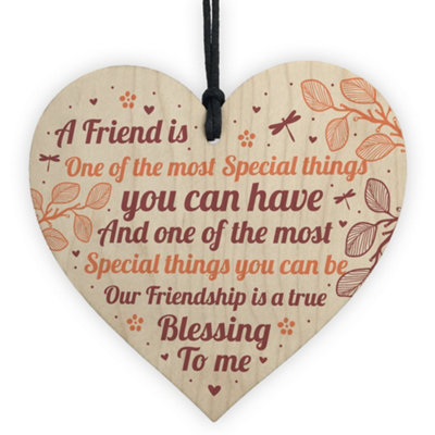 B&Q -  Thank You Friendship Gift Wooden Heart Best Friend Plaque Birthday Gift For Friend Keepsake