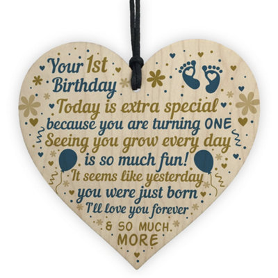 Red Ocean Baby’s First 1St Birthday Gift For Baby Girl Boy Wooden Heart Plaque Keepsake Gift From Mummy Daddy