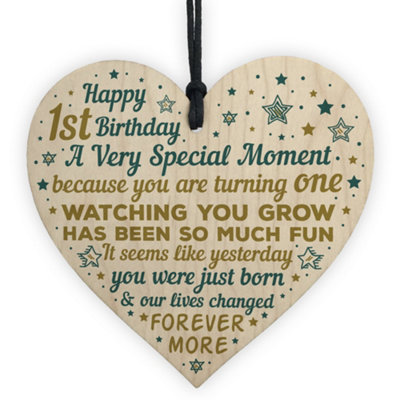 Red Ocean First 1St Birthday Gift For Baby Boy Or Girl Handmade Wooden Heart Plaque Gift From Mummy Daddy