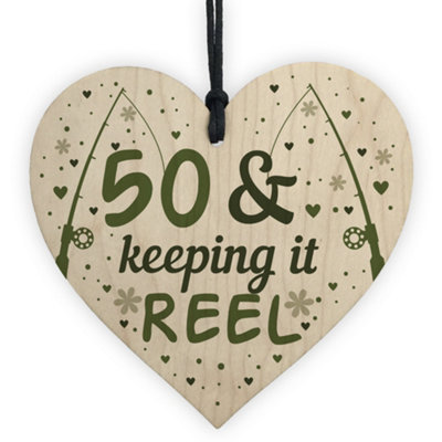 Red Ocean Funny 50Th Birthday Fishing Gifts Wooden Heart Birthday Gift For Him Fisherman Gifts For Dad Uncle Brother from B&Q