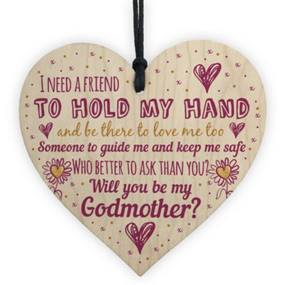 Red Ocean Will You Be My Godmother Gift For Friend Wooden Heart Sign Godparent Asking Christening Gifts from B&Q