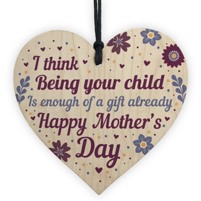 B&Q -  Funny Mothers Day Gifts Wooden Heart Sign Present For Mum Mothers Day Gift From Daughter Son Keepsake Plaque