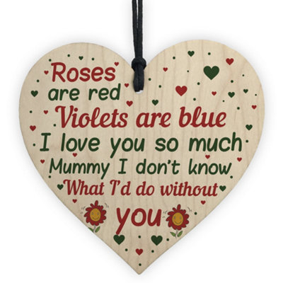 B&Q -  Mother's Day Gift From Daughter Son Wooden Heart Thank You Gift Mum Mummy Keepsake