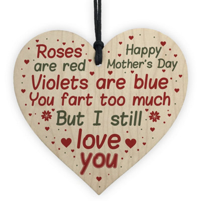 Red Ocean Funny Mother's Day Card Fart Too Much Joke Humour Mother's Day Gift From Son Daughter Wooden Heart from B&Q